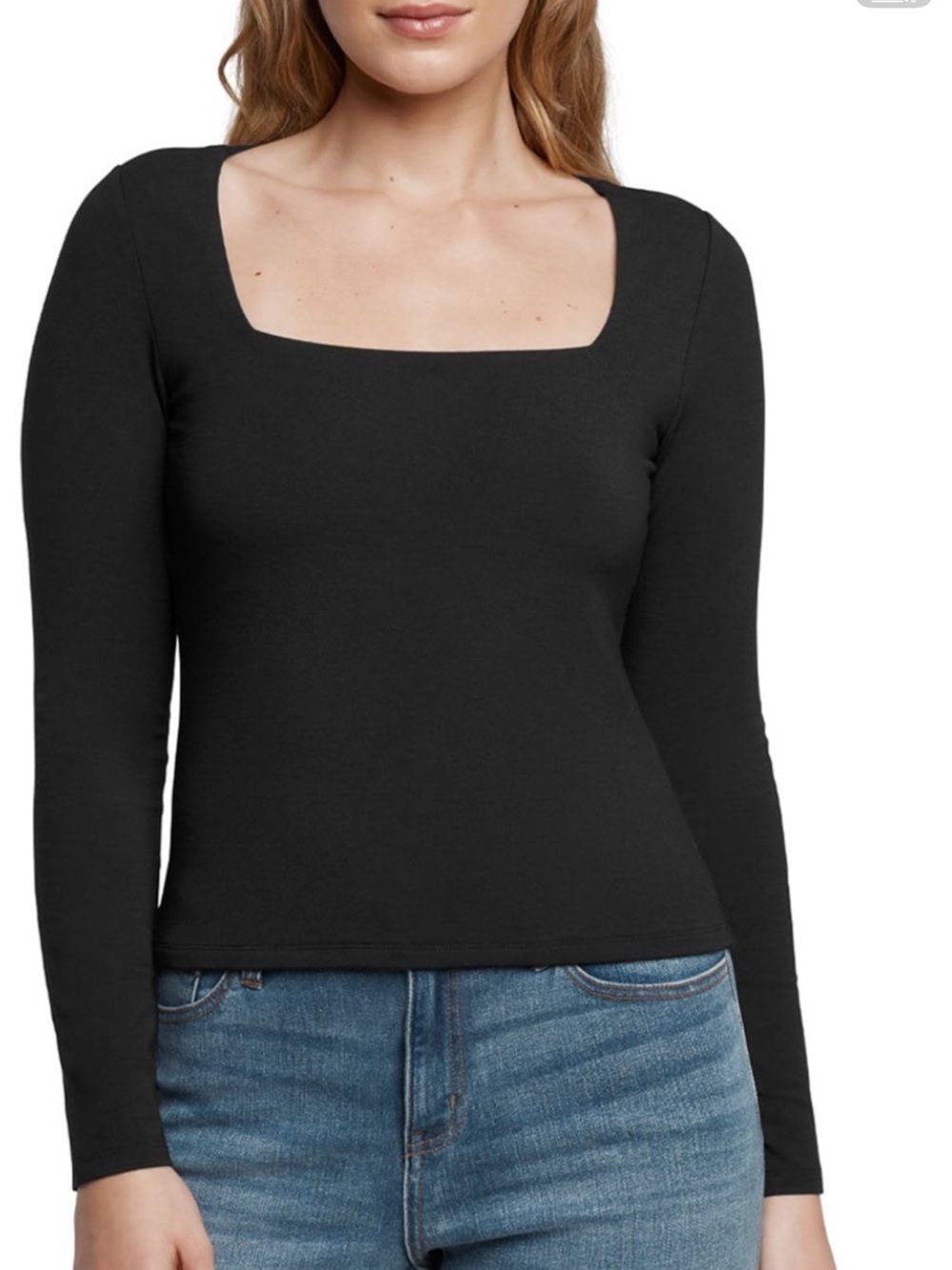 Express Black Squareneck Long Sleeve Top